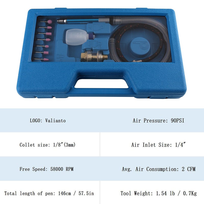 Valianto 1/8" (3mm) Air Micro Grinder, Pneumatic Pencil Die Grinder, 58000 RPM Free Speed - Image 2
